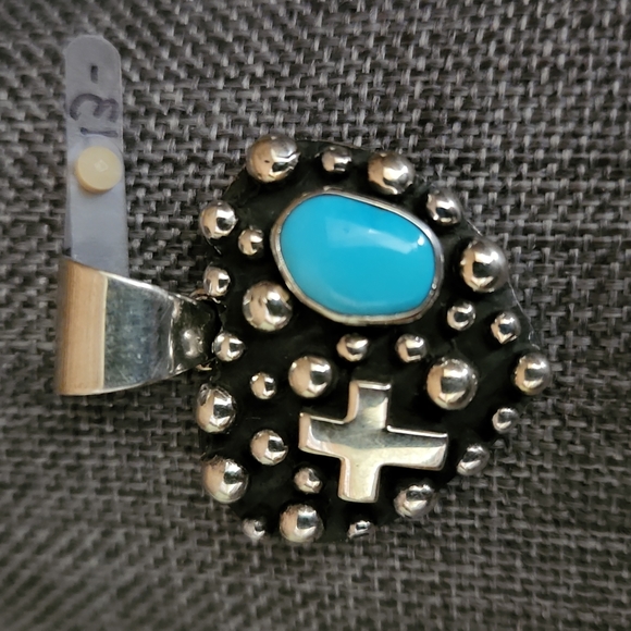 Fabulous NWT Native American Navajo Sterling & Turquoise Puff Heart Pendant - Picture 2 of 9